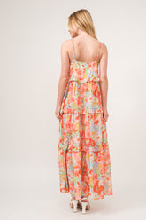 Elegant Floral Ruffled Tiered Maxi Dress with Adjustable Straps